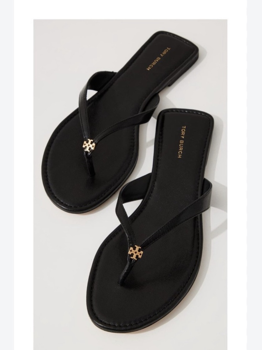 Tory Burch Classic Perfect Black Leather Flip Flop Sandals Womens 11 Logo New